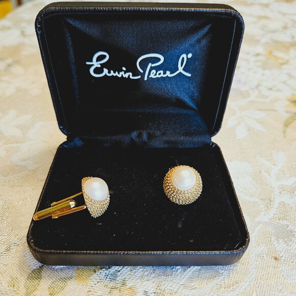 Vintage Erwin Pearl Gold Tone Pearl Cufflinks in Box - Picture 6 of 7